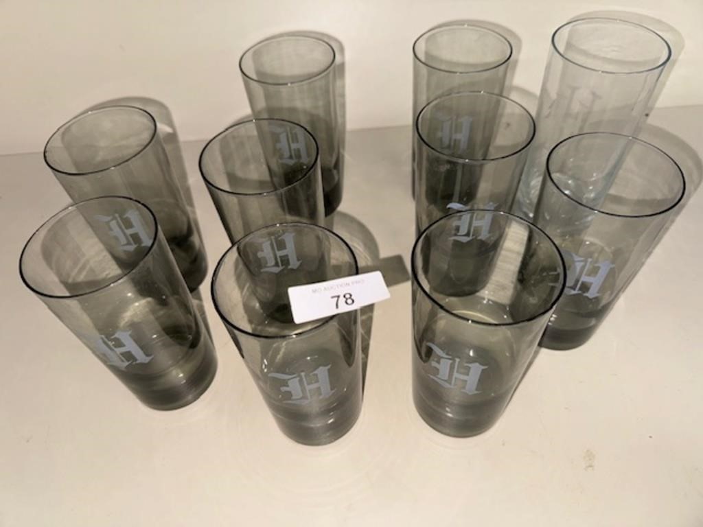 Set of 10 Tall Drinking Glasses (embossed w/ "H")