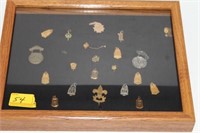 DISPLAY CASE WITH COLLEGE AND OTHER LAPEL PINS