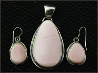 Sterling Silver & Pink Shell Earrings & Pendant