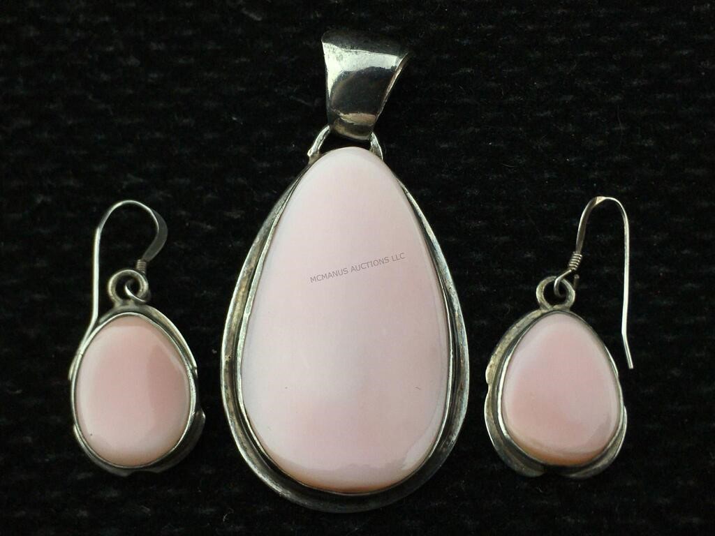 Sterling Silver & Pink Shell Earrings & Pendant