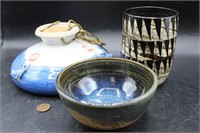 Pottery Bird Feeder, Artisan Bowl & Cup