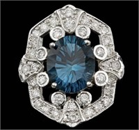 AIGL $ 7400 8.30 Ct Blue Topaz Diamond Ring