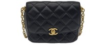 CC Black Quilted Leather Gold Hardware Purse