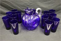 Cobalt Glass Pitcher and Glasses