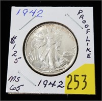1942 Walking Liberty half dollar, gem BU, P.L.