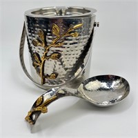 Hammered Metal Ice Bucket and Spoon Rest