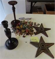 Beads, Cast Iron Stars (8.75"), OLD Wooden Candle