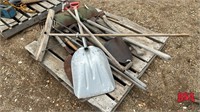 Pallet of Shovels, Broom, Misc. Garden Tools