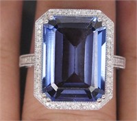 HUGE 14k Tanzanite & Diamond Ring