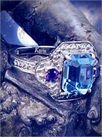 14k Aquamarine Amethyst Diamond Cocktail Ring