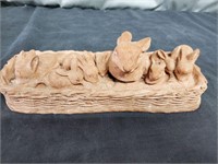 Handmade Clay Rabbits in Basket
