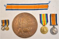 WWI British KIA Desk Medal & Service Medals