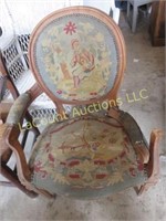 antique embroidered chair broken arm