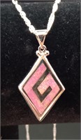 Sterling Silver & Red Pink Opal Pendent (2.5 g)