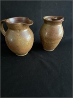 2 HAND THROWN POTTERY PITCHERS - ARTIST SIGNED -