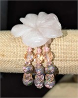 Vintage Hand-Carved Rose Quartz Flower Bracelet