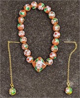 Ladies Cloisonne’ Beads Stretch Bracelet And Ear
