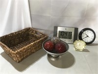 3 clocks, home decor, basket***