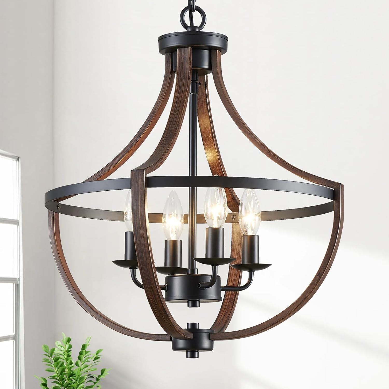 Farmhouse Chandelier, 16.5" Black Hanging Pendant