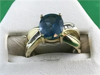 10K YELLOW GOLD BLUE SPINEL AND DIAMOND RING