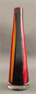 Red, Yellow, & Black Striped Art Glass Vase