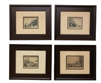 (4) 19th C. Wharf Scene Etchings Signed A. EDEL