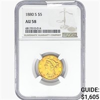 1880-S $5 Gold Half Eagle NGC AU58