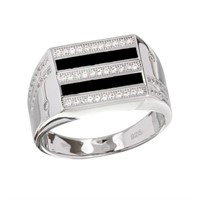 Sterling Silver-Rhodium Plated Black Enamel Ring