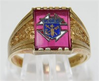 10k Gold Knights of Columbus Ring with Gemstone -