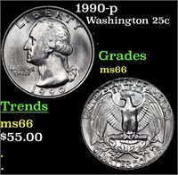 1990-p Washington Quarter 25c Grades GEM+ Unc