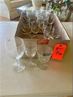 Box lot assorted wine glasses