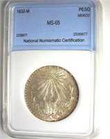 1932-M Peso NNC MS65 Mexico