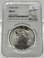 NGC Certified MS63 Peace Silver Dollar