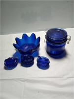 Vintage cobalt blue glass Bunny ,Chicken and