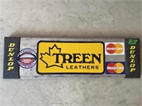 Metal & wood Treen Leathers sign-27x8x2” thick