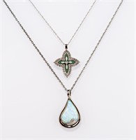 Jewelry 2 Sterling Silver & Stone Pendant Necklace