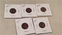 5 different early year Lincoln pennies 1910-1915