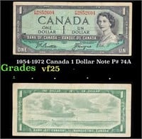 1954-1972 Canada 1 Dollar Note P# 74A Grades vf+
