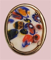 VENETIAN MILLEFIORI CZECH OVAL GOLD BROOCH