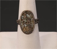 Antique Ring Inlaid Stones IBS Initials