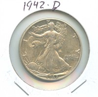 1942-D Walking Liberty Silver Half Dollar