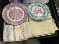 2 Transferware Plates with Feed Bags