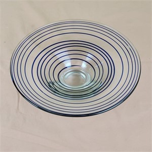 Blue Swirled Art Glass Bowl 10"W