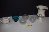 Porcelain Urn, Creamer & Glass Cups