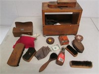 Vintage Wooden Shoe Shine Kit/Holder w/