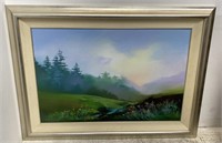 Signed, framed oil on canvas landscape painting