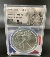2021 US Silver Eagle Type 1 $1 ANACS MS 70