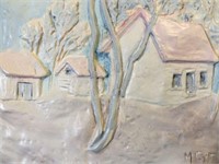 Signed Art Ceramic Painting Mario Cyr Cottage