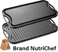 NutriChef Cast Iron Griddle Reversible- Flat & Gri