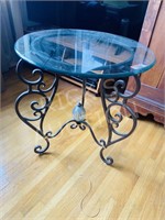 round glass top w/ metal base table 24" x 26" tall